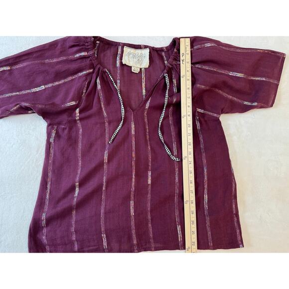 Ace & Jig Short Sleeve Top S Maroon Red Purple Metallic Stripe Blouse - Picture 6 of 7